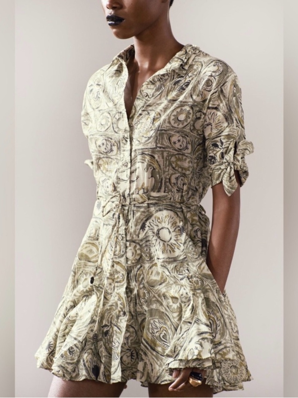 Zara Abstract Print Button-Front Dress